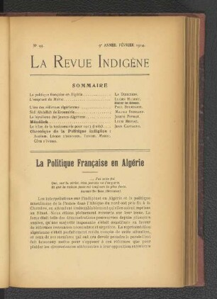 La Poliitique Francaise en Algérie.