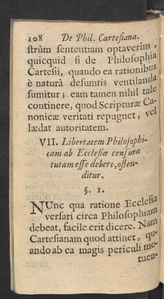 VII. Libertatem Philosophicam ab Ecclesiae censura tutam esse debere, ostenditur.