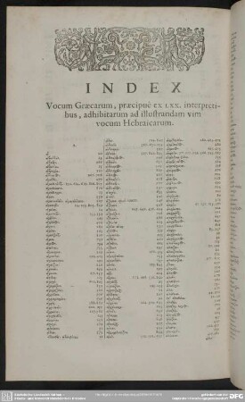 Index Vocum Graecarum, praecipuè ex LXX. interpretibus, adhibitarum ad illustrandam vim vocum Hebraicarum