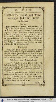 Combinirt- Prälat- und Ritterständisches Judicium primae Instantiae.