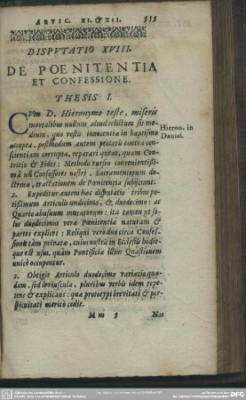Disputatio XVIII. De Poenitentia Et Confessione