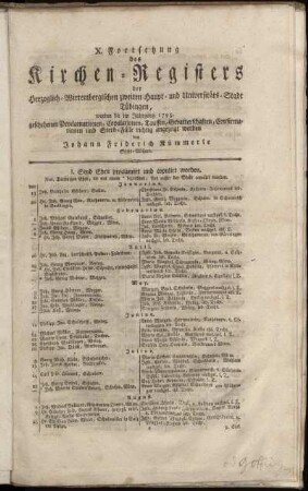 10: Fortsetzung des Kirchen-Registers der Herzoglich-Wirtembergischen zweiten Haupt- und Universitäts-Stadt Tübingen