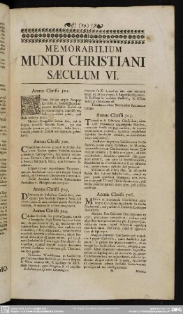 Memorabilium Mundi Christiani Saeculum VI.
