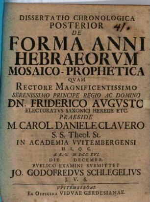 Diss. post. de forma anni Hebraeorum Mosaicoprophetica