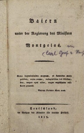 Baiern unter der Regierung des Ministers Montgelas