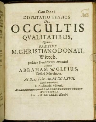 Disputatio Physica De Occultis Qualitatibus