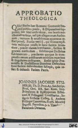 Approbatio Theologica; Approbatio Juridica.