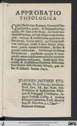 Approbatio Theologica; Approbatio Juridica.