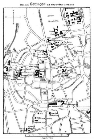 Plan von Göttingen mit Universitäts-Gebäuden.