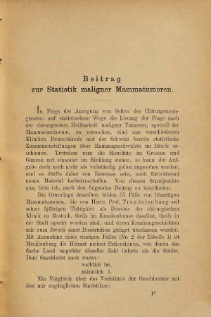 Beitrag zur Statistik maligner Mammatumoren
