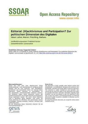 Editorial: (H)acktivismus und Partizipation? Zur politischen Dimension des Digitalen