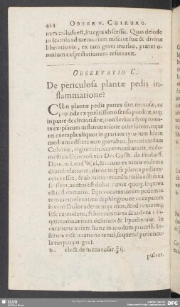 Observatio C. De periculosa plantae pedis inflammatione?
