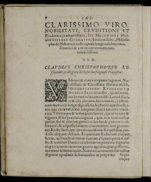 Clarissimo Viro ... Dn. Melchiori Heiminsfeldio Goldasto ...