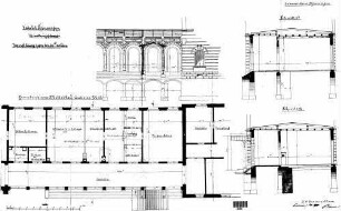 Sigmaringen: Empfangsgebäude Verwaltungsgebäude GR Erdg.,Ansicht,Schnitte (Mittelbau)