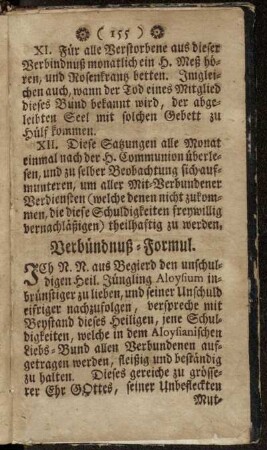 Verbündnuß-Formul. - Kirchen-Gebett Zu dem Heiligen Aloysi.