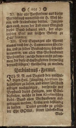 Verbündnuß-Formul. - Kirchen-Gebett Zu dem Heiligen Aloysi.