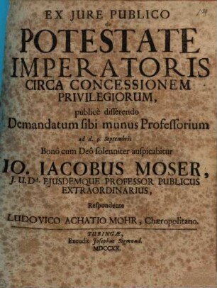 Diss. ... de potestate imperatoris circa concessionem privilegiorum