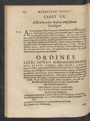 Caput IIX. Membrorum Imperii amplißimus Catalogus
