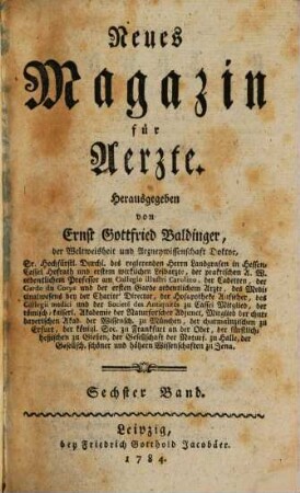 Neues Magazin für Ärzte. 6. 1784
