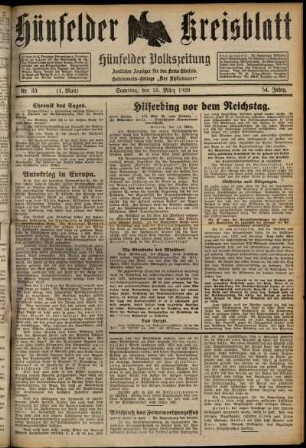 Erste Ausgabe vom Samstag, den 16. März 1929.