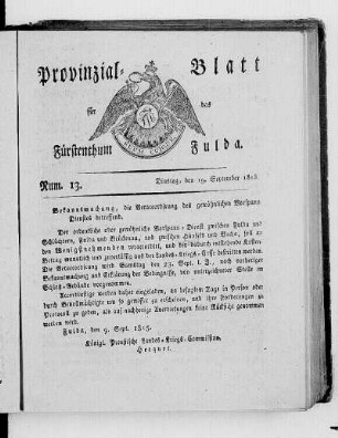 Num. 13., Ausgabe vom 19. September 1815