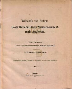 Wilhelm's von Poitiers Gesta Guilelmi ducis Normannorum et regis Anglorum
