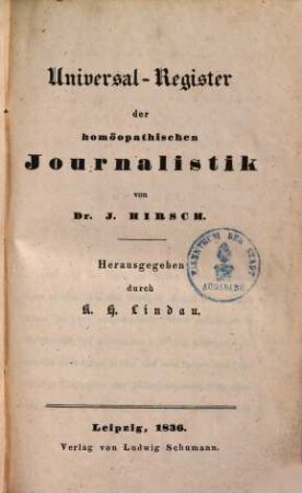 Universal-Register der homöopathischen Journalistik