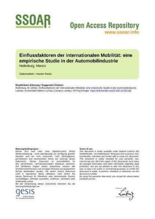 Einflussfaktoren der internationalen Mobilität: eine empirische Studie in der Automobilindustrie