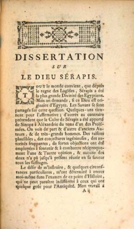 Dissertation Sur Le Dieu Sérapis, Où l'on examine l'Origine, les Attributs & le Culte de cette Divinité