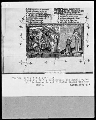 Weltchronik des Rudolf von Ems — Bileam und der Engel, Folio 77verso