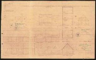 Bauaufnahme und Erweiterungsbau einer Scheune am Stall angebaut für Richard Becker, Kolberg: Lageplan M 1:500, Ansichten, Längsschnitt und Querschnitt, Grundriss alle in M 1:100