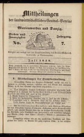 Sieben und Zwanzigster Jahrgang. No. 7. Juli 1859.