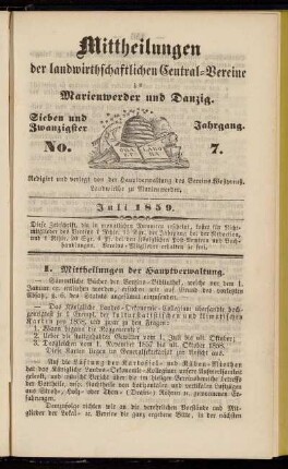 Sieben und Zwanzigster Jahrgang. No. 7. Juli 1859.