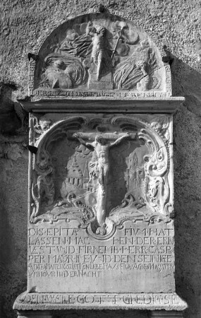 Epitaph Caspar Mayr : Epitaph Caspar Mayr. Stein (1662). Maria Saal, Propsteipfarr- und Wallfahrtskirche Mariä Himmelfahrt, Südwand