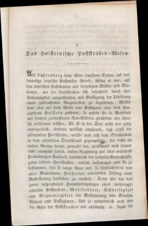 3. Das Holsteinische Poststraßen-Wesen.