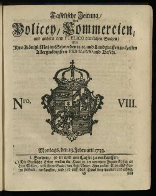 Nro. VIII, Montags, den 23. Februarii 1733