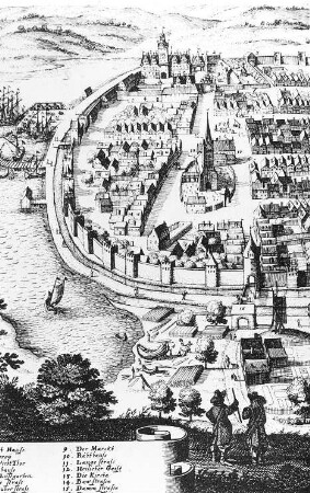 Barth. Stadtansicht mit Bockwindmühle, 1652, Ausschnitt