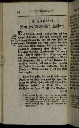 II. Capitel. Von der Russischen Kaiserin.