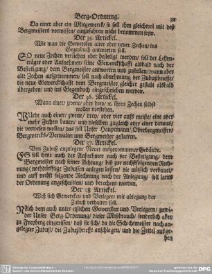 Der 37. Artickel. Von Zubuß anzulegen/Neuer aufgenommener Gebäude.