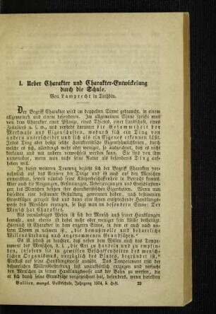 Ueber Charakter und Charakter-Entwickelung durch die Schule