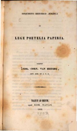 Disquisitio historico-juridica de lege Poetelia Papiria