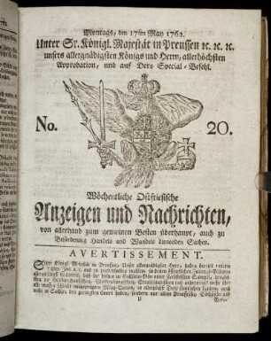 No. 20. Montags, den 17ten May 1762.