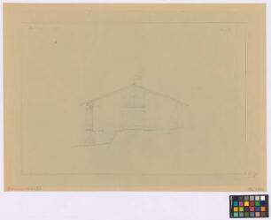 Icking (Landkreis Wolfratshausen): Bauernhaus, [Altes Haus Klostermayer]. Haupthaus, Stallteil (Nord-Giebel-Ansicht)