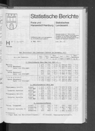 Der Seeverkehr des Hamburger Hafens im Dezember 1971 : Lfd. Nr. 20