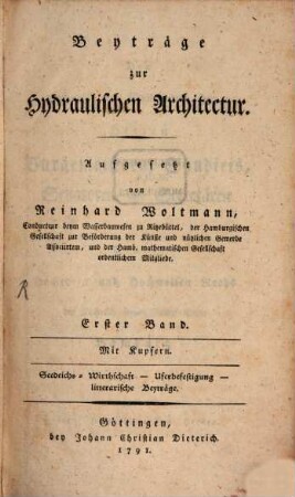 Beiträge zur Hydraulischen Architectur, 1