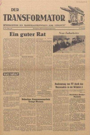 TRO-Betriebszeitung 'Der Transformator'; Nr. 10/1961 (März 1961)