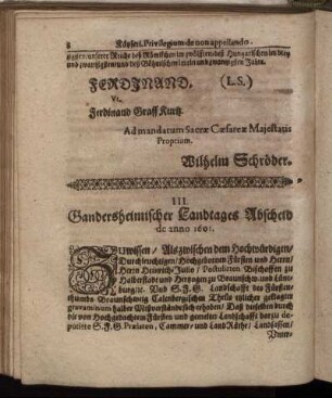 III. Gandersheimischer Landtages Abscheid de anno 1601