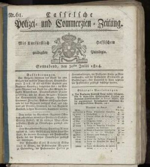 Nr. 61, Sonnabend den 30sten Julii. 1814