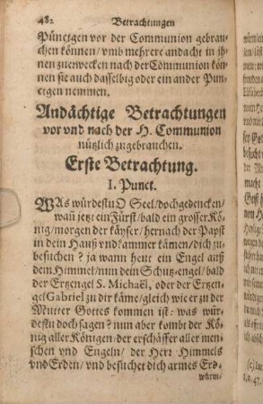 Andächtige Betrachtungen vor vnd nach der H. Communion nützlich zu gebrauchen.