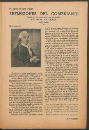 Reflexiones del comediante : Traducido expresamente para Máscara por Sebastian Chiola - (Selecciones) - Del libro de Luis Jouvet